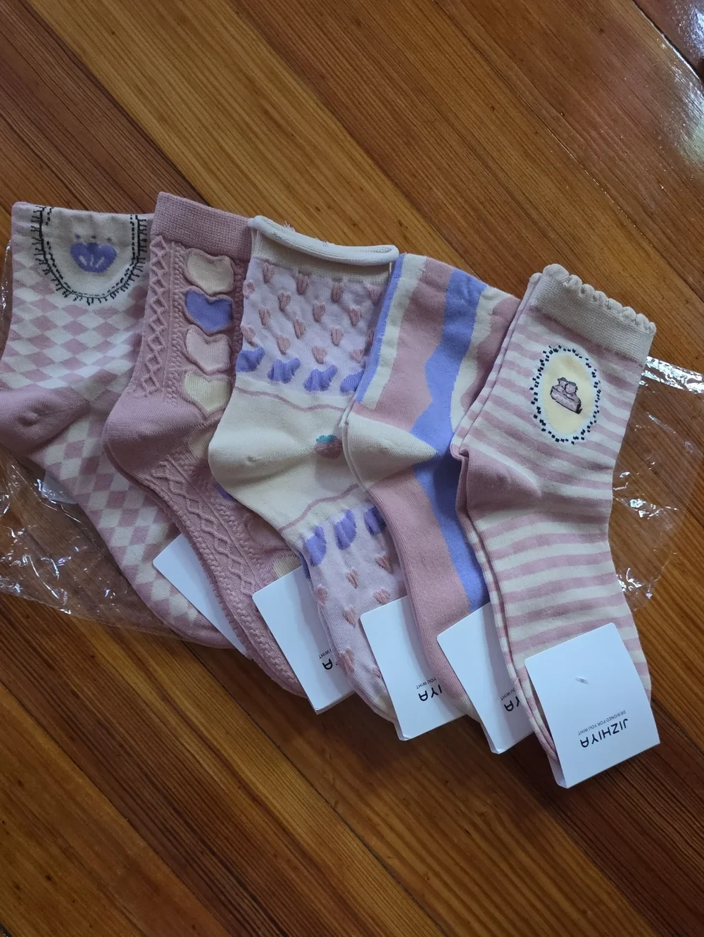 Pastel Pink & Lavender Cute Patterned Socks - Pack of 5